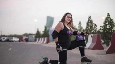 Tracie Scott, captain of the roller derby team in Abu Dhabi, goes by the team name Nerd Badger. Mona Al Marzooqi / The National