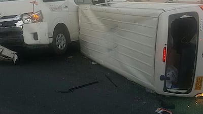 With more fog forecast for the next few days, motorists are reminded to drive with caution after 28 people were injured in early morning crashes in Dubai on Monday. Courtesy Dubai Police