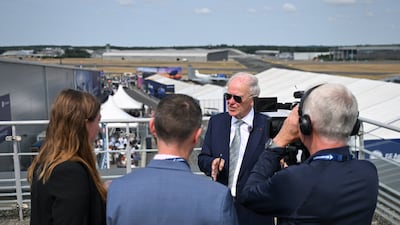 Emirates airline President Tim Clark speaking at the Farnborough International Airshow. Reuters