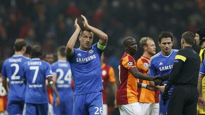 Chelsea's John Terry, centre, applauds after their Uefa Champions League match against Galatasaray at Turk Telekom Arena in Istanbul on February 26, 2014. Murad Sezer / Reuters