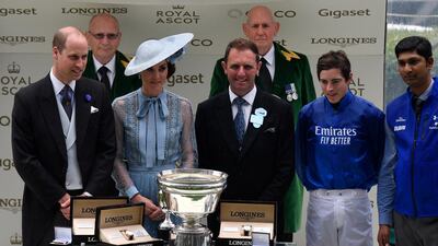 Prince William and Catherine, Duchess of Cambridge present the St James Stakes during Day 1 of Royal Ascot. EPA