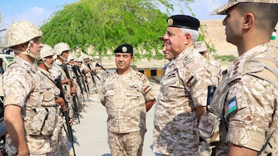 Jordan's army chief of staff Maj Gen Yousef Al Huneiti visits the Third Royal Border Guards battalion, which operates near the border with Saudi Arabia. Photo: Jordan Armed Forces