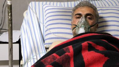 A picture taken on February 16, 2018, shows a Syrian man receiving treatment at a hospital in the town of Afrin. Ahmad Shafie Bilal / AFP