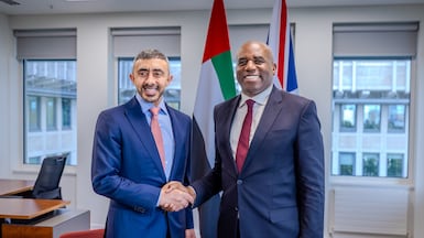Sheikh Abdullah bin Zayed and David Lammy in London. Wam