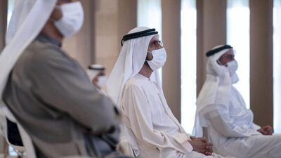 Sheikh Mohammed bin Rashid, Vice President and Ruler of Dubai, attends the launch of the new industrial strategy of the UAE. Dubai Media Office