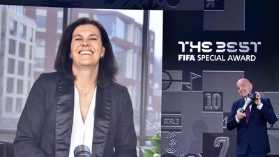 FIFA President Gianni Infantino presents the FIFA Special Best Women's award to Canada's Christine Sinclair. AFP