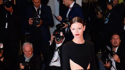 HIT: Wearing Givenchy Couture, actress Mia Goth looked ethereal.