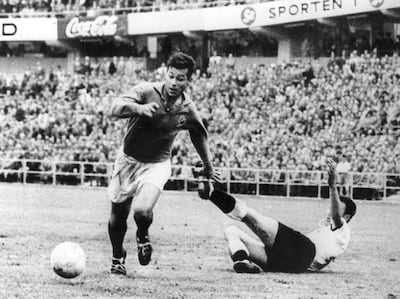 French forward Just Fontaine bears down on goal against West Germany at the 1958 World Cup. Getty Images