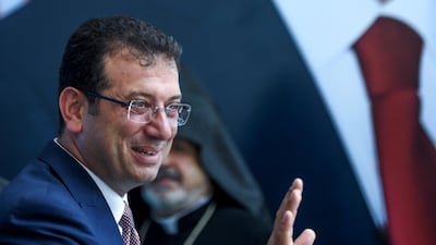 Ekrem Imamoglu, the Mayor of Istanbul's metropolitan municipality waves as he attends to the first stone ceremony of Turkey's first church in the modern history of the modern Republic in Istanbul's Yesilkoy district, on August 3, 2019. - President Recep Tayyip Erdogan on August 3 laid a stone for Turkey's first new church in the history of the modern Republic during a groundbreaking ceremony in Istanbul. (Photo by Ozan KOSE / AFP)