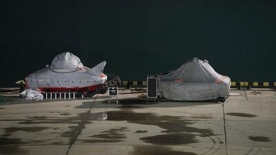 Two submersibles stand ready to join the search for bodies and fragments of the crashed plane, on a pier just outside Sochi, Russia. Viktor Klyushin / AP