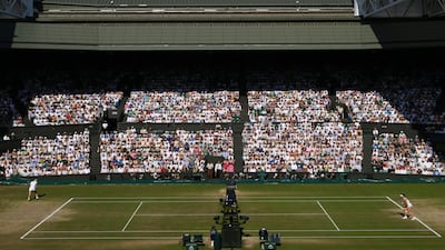 A general view of the match at Centre Court at Wimbledon. EPA