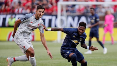 Liverpool's Marko Grujic in action with Manchester United's Fred. Reuters