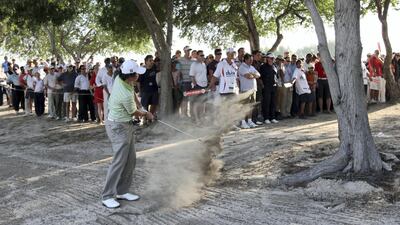 Rory McIlroy of Northern Ireland plays his second shot on the 16th hole. Getty Images