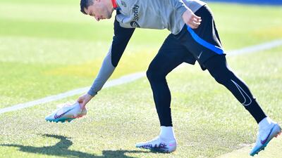 Barcelona's Robert Lewandowski at training. AFP