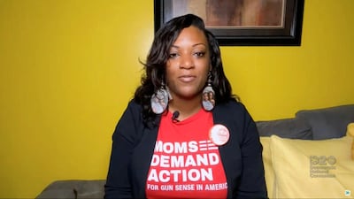 DeAndra Dycus, a mother whose son was left paralyzed by a stray bullet at the age of 13, speaks by video feed during the virtual 2020 Democratic National Convention as participants from across the country are hosted over video links from the originally planned site of the convention in Milwaukee, Wisconsin, U.S. REUTERS
