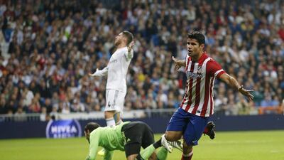 It took just 11 minutes for Atletico's Diego Costa to score the only goal of the Madrid derby. Juan Medina / Reuters