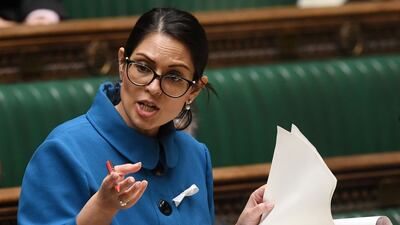 A handout photograph released by the UK Parliament shows Britain's Home Secretary Priti Patel making a Statement on the 'Small boats incident in the Channel', in the House of Commons in London on November 25, 2021. AFP/UK Parliament