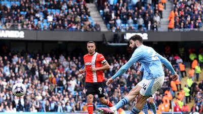 Josko Gvardiol of Manchester City scores his team's fifth goal. Getty Images