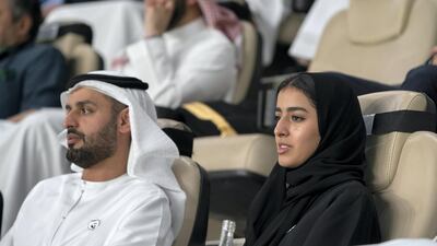 Sheikh Mohamed bin Hamad bin Tahnoon Al Nahyan and Sheikha Hassa bint Mohamed bin Hamad bin Tahnoon Al Nahyan attend the 2018–19 Zayed Champions Cup final. Mohamed Al Hammadi / Ministry of Presidential Affairs.
