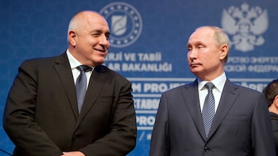 Russia's President Vladimir Putin, right, listens to Bulgaria's Prime Minister Boyko Borisov at the inauguration of the TurkStream pipeline ceremony in Istanbul. AP Photo