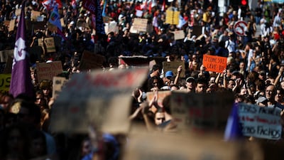 French high school pupils and university students attend a demonstration in Marseille. Reuters