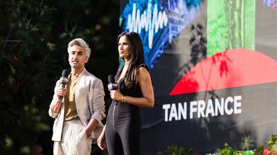 With British-American fashion designer Tan France during the Global Citizen festival in New York. AP