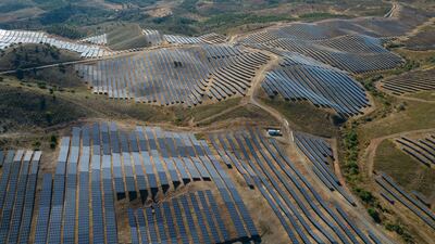 The Solara 4 solar park, in Vaqueiros, Portugal. Investment in energy transition needs to at least quadruple, according to Irena. Bloomberg