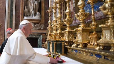 Newly elected Pope Francis makes a private visit to the fifth-century Basilica of Santa Maria Maggiore barely 12 hours after his election.