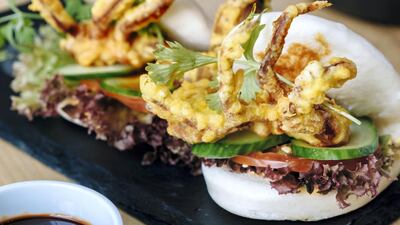 Bao buns with crispy soft shell crab at Vietnamese Foodies