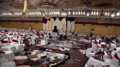 Inside of a wedding hall in Kabul, Afghanistan, is seen Wednesday, Nov. 21, 2018, a day after a suicide attack. AP