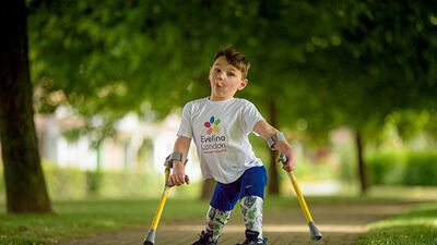 Tony Hudgell is a 5-year-old patient at Evelina London Children's Hospital. He walked a total of 10km throughout June 2020 on his new prosthetic legs, to thank the hospital that saved his life. David Tett/NPG