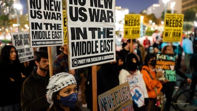 Protest on Monday in Los Angeles, California against the US and Israeli attack. AFP