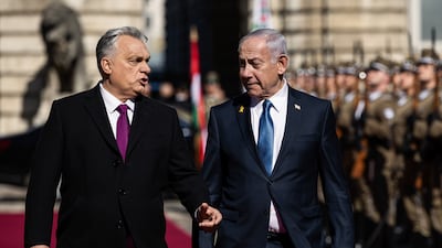 Israeli Prime Minister Benjamin Netanyahu, right, and Hungary Prime Minister Viktor Orban in Budapest on Thursday. Bloomberg