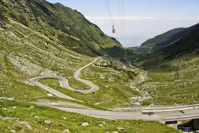 View on parts of the Transfagarasan mountain highway in Romania, with cable car. Photo by Melanie Smith