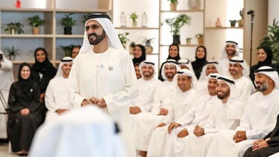 Sheikh Mohammed chairs an annual brainstorming session with his team at Emirates Towers, Dubai, in September 2018. Wam