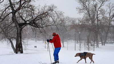 Despite temperatures in the mid-teens a person take advantage of heavy snowfall to ski in Humboldt Park on January 2, 2014 in Chicago, Illinois. Scott Olson/Getty Images/AFP