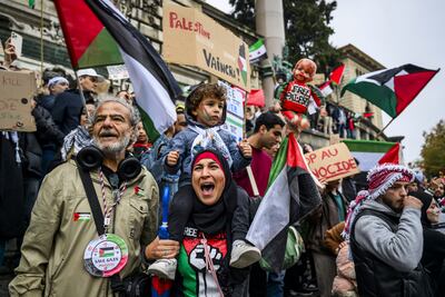 A pro-Palestinian rally in Lausanne on Thursday. The Swiss People's Party wants such protests banned. AP