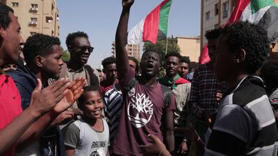 Protesters call for civilian rule and condemn Sudan's military administration, in the capital Khartoum on Monday. AP