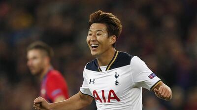 Son Heung-min of Spurs celebrates scoring their first goal in the Champions League Group E match. John Sibley / Reuters