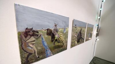 Work by artists Ramin Haerizadeh, Rokni Haerizadeh and Hesam Rahmanian at the We Are Open For Installation. Chris Whiteoak / The National