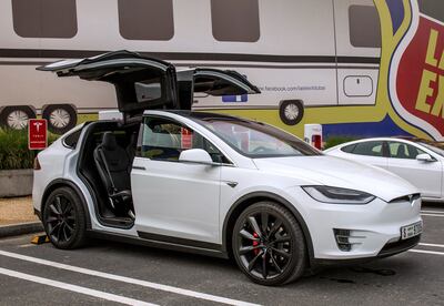A Tesla Model X shot at the Last Exit, Sheikh Zayed Road, Jebel Ali. Victor Besa for The National