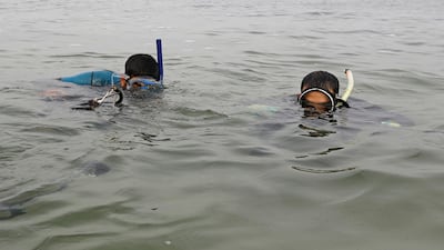Palestinian spear-fishermen swim at the Mediterranean Sea off the coast of the southern Gaza Strip. Reuters