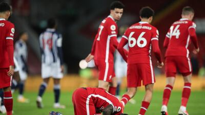 Sadio Mane after scoring in the 1-1 draw against West Bromwich Albion on December 27. EPA