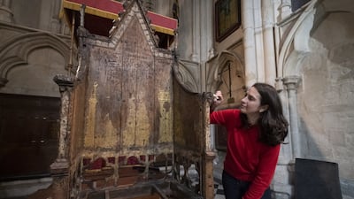 Conservator Krista Blessley works on the restoration of the Coronation Chair at Westminster Abbey in London, before the coronation of King Charles III. All photos: PA