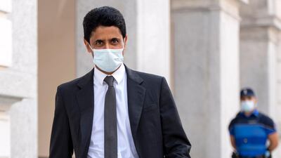 Nasser Al Khelaifi, president of Paris Saint-Germain, at the Federal Criminal Court in Bellinzona, Switzerland. AP
