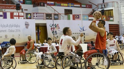 A general view of action at the 2016 Fazza International Wheelchair Basketball Tournament. Antonie Robertson / The National