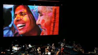 Radhe Radhe: Rites of Holi was screened at NYU Abu Dhabi on March 30, 2017, with live musical accompaniment from New York’s International Contemporary Ensemble and pianist Vijay Iyer. Pawan Singh / The National