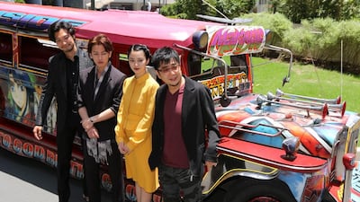 Japanese film director Keishi Otomo along with the cast of the movie Rurouni Kenshin (Kyoto Inferno) Emi Takei, Takeru Satoh, and Munetaka Aoki. Francis R. Malasig / EPA