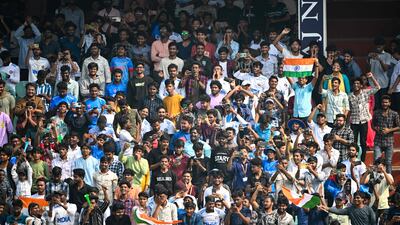 Fans in Visakhapatnam celebrate after India's Yashasvi Jaiswal reached his double century. AFP