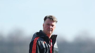 MANCHESTER, ENGLAND - FEBRUARY 24: Louis van Gaal manager of Manchester United looks on during a Manchester United training session ahead of their UEFA Europa League round of 32 second leg match against FC Midtjylland at the Aon Training Complex on February 24, 2016 in Manchester, United Kingdom. (Photo by Jan Kruger/Getty Images)